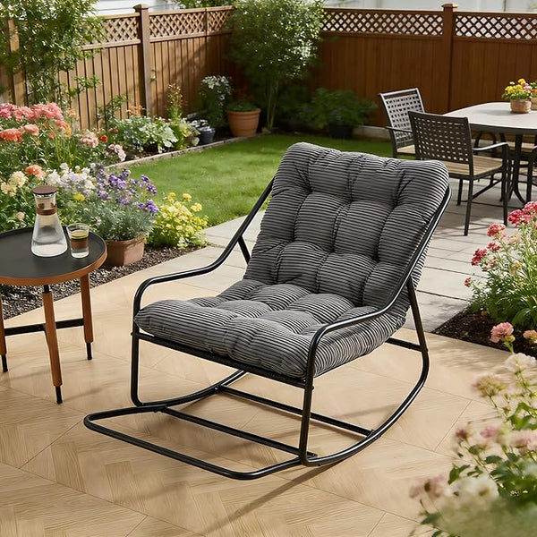 Rocking Chair with Foot Rest, Outdoor Indoor Rocking Lounge Chair with Cushion - Photo 1