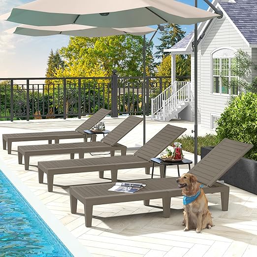 DWVO Outdoor Chaise Lounge, Pool Lounge Chair w/ 5-Level Backrest, Waterproof & Easy Assembly Patio Lounge Chair for Garden, Pool, and Beach (Taupe)