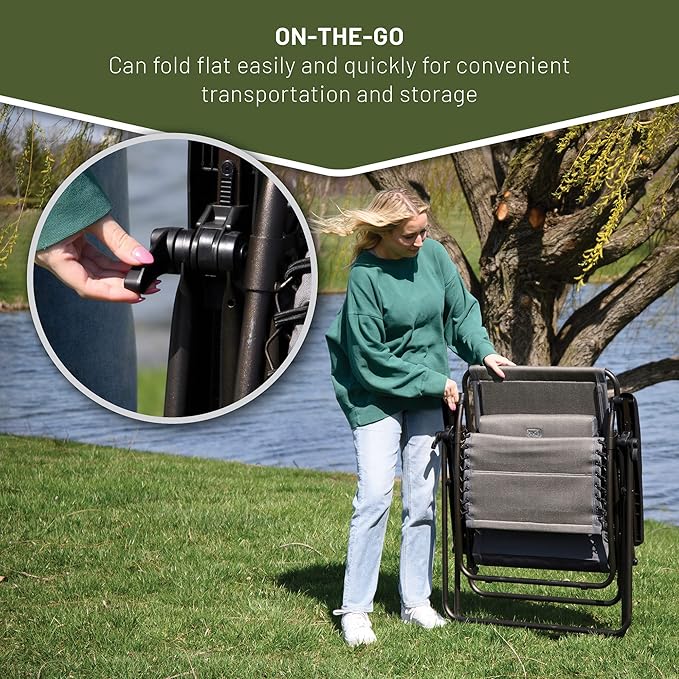 TIMBER RIDGE Aluminum Zero Gravity Chairs, Folding Recliner Chair Padded with Cup Holder and Headrest, Adjustable Lounge Reclining Chair for Outdoor Camping Lawn Patio Indoor, Supports 350lbs, Brown