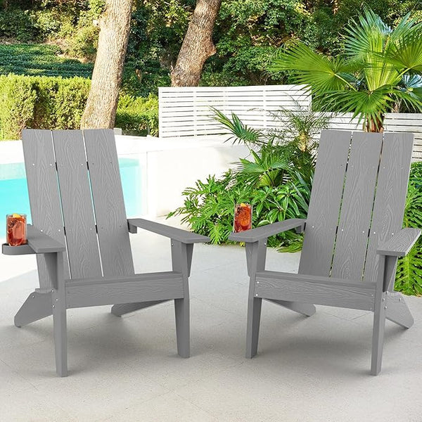 MXIMU Modern Adirondack Chairs Set of 2 Weather Resistant with Cup Holder Oversize Plastic Fire Pit Chairs Adorondic - Photo 1