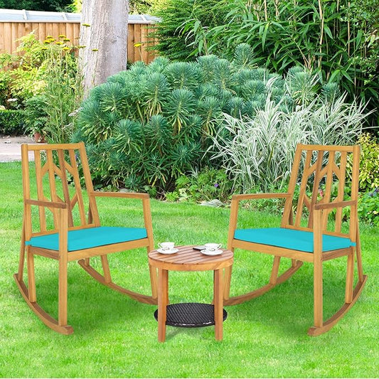 RELAX4LIFE Wooden Rocking Chair Outdoor - Oversized Patio Rocker w/High Backrest, Long Armrest, Removable Soft Cushion, Porch Rocking Chair for Backyard, Garden, Patio Rocking Chair (2, Turquoise)