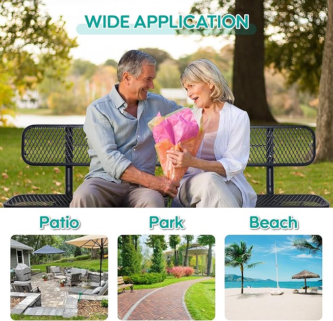 4/6/8 Feet Park Bench for Outside Heavy Duty Metal, Garden Benches Outdoor Bench with Backrest & Portable Frame, for Shopping Malls Stores Parks Patios Decks, Black
