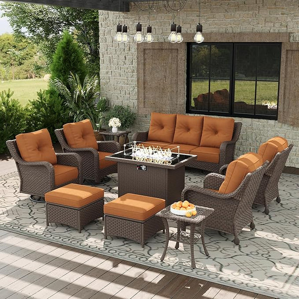 10 Piece Patio Furniture Set with Fire Pit Table - Photo 1