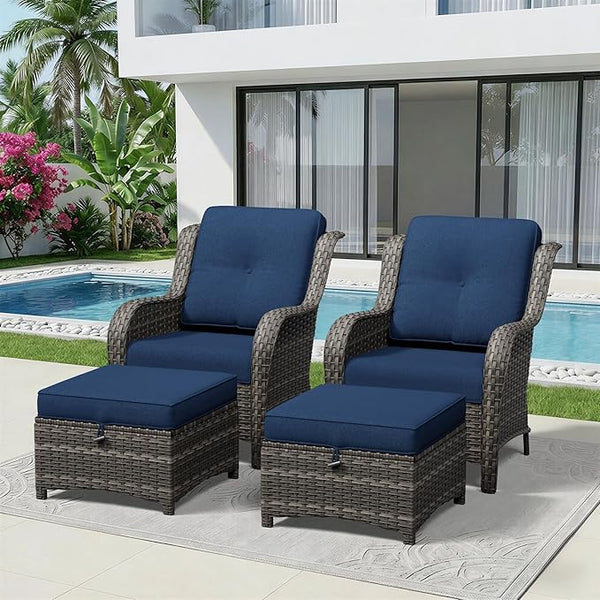 4 Piece Outdoor Wicker Patio Furniture Set, Patio Chairs Set with Thickened Olefin Cushions, High Back and Deep Seating - Photo 1