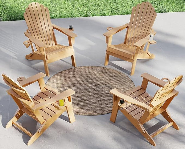 Plawdlik Folding Adirondack Chair Set of 4-with Two Cup Holder, Widened Heavy All-Weather HDPE, SGS Tested - Photo 1