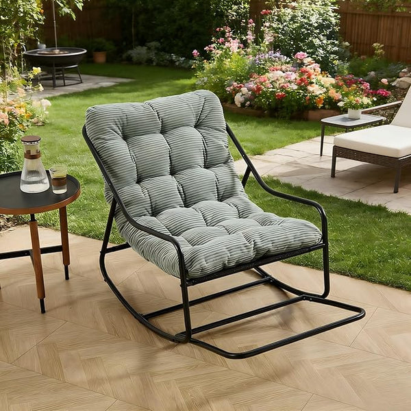 Rocking Chair with Foot Rest, Outdoor Indoor Rocking Lounge Chair with Cushion - Photo 1