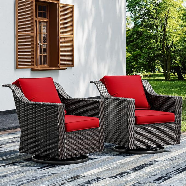 Joyside Swivel Patio Chairs Set of 2, Wicker Patio Furniture with Wide Armrest and Thick Cushions - Photo 1