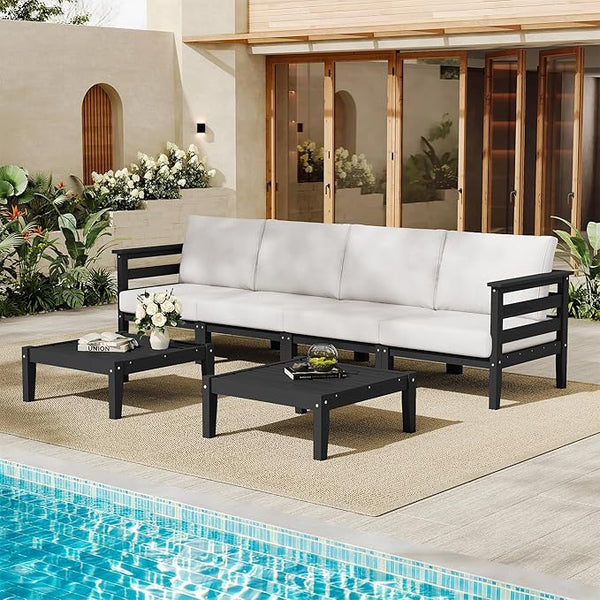 SERWALL HDPE Patio Furniture Set, 6 Pieces Outdoor Sectional Sofa Set - Photo 1
