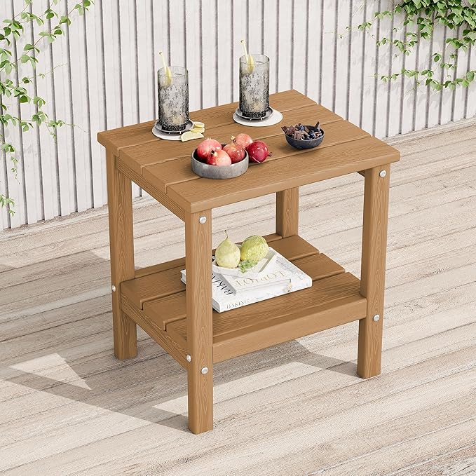 KINGYES 2-Tier Outdoor Side Table, HDPE All Weather Adirondack Patio Tables,Brown