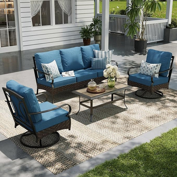 Sophia & William Patio Furniture Set, 4 Piece Metal Outdoor Conversation Set with 3-Seater Outdoor Couch - Photo 1