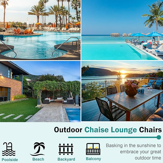 SUNLEI Lounge Chair for Outside Set of 2, Patio Chaise Lounge Outdoor w/ 5-Position Adjustable Backrest, Movable Pool Recliner Lounge Chairs, Tanning Chair for Patio, Charcoal Gray