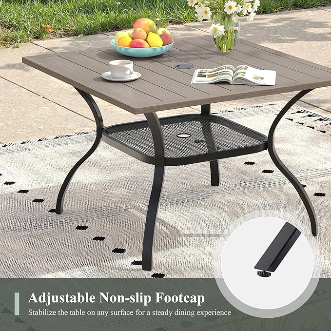 Outdoor Dining Table with Adjustable Umbrella Hole, 37.8" All-Weather Square Patio Dining Table for 4, Metal Patio Table for Garden Lawn Porch Deck Yard, Grey