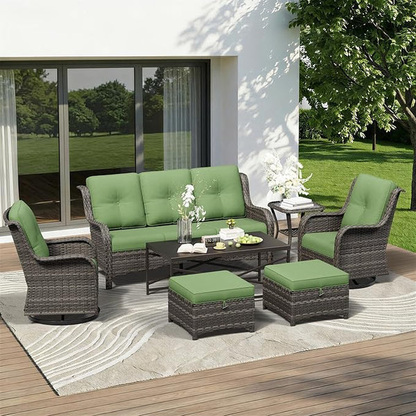 7 Piece Outdoor Wicker Patio Furniture Set, Outdoor Swivel Rocker Patio Chairs Set with Thickened Olefin Cushions - Photo 1