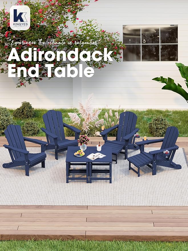 KINGYES Adirondack Outdoor Side Tables Set of 2, Navy