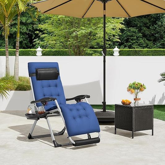 Yaheetech Zero Gravity Chair, Folding Reclining Lounge Recliner with Removable Pad & Headrest & Side Cup Holder Tray for Indoor and Outdoor Navy Blue/1
