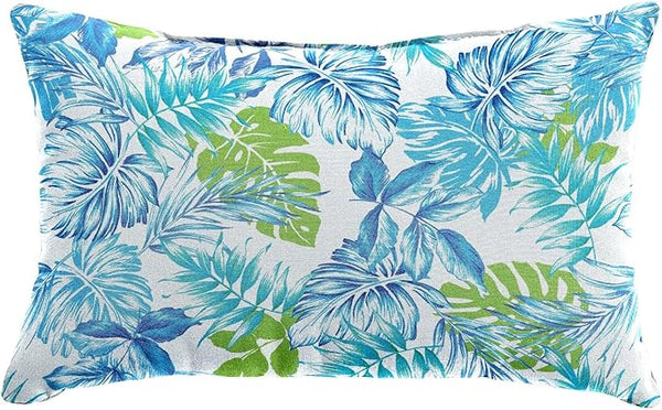 BrylaneHome Lumbar Pillow - 20" L x 13" W - Patio & Outdoor - Water, Stain & Fade Resistant - Blue Fern - Photo 1