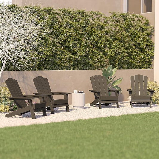 Flash Furniture Newport Adirondack Chairs with Cup Holders, Weather Resistant Poly Resin Adirondack Chairs, Set of 4, Brown