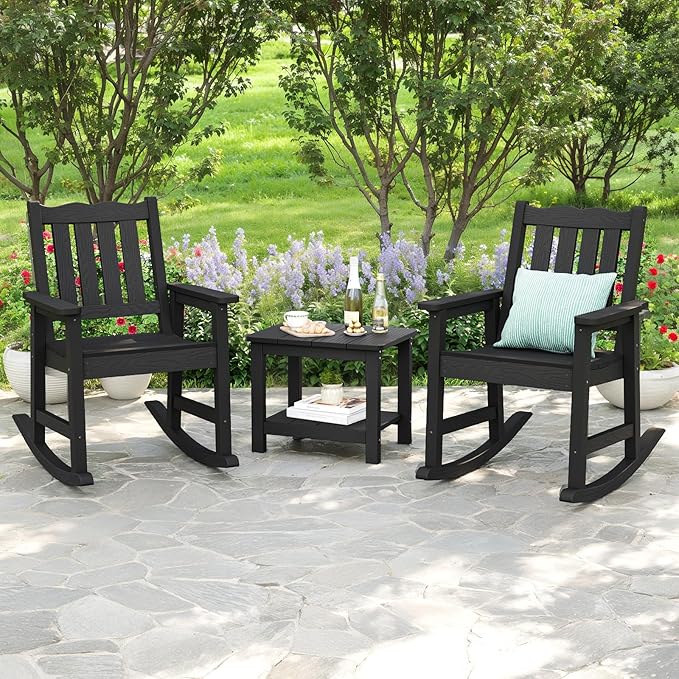 Stoog All-Weather Patio Rocking Chairs Set of 4, Porch Rocker with 400 lbs Weight Capacity, for Both Outdoor and Indoor, Black