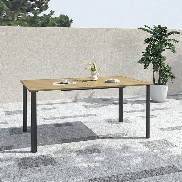 Brush Paint Rectangle Patio Dining Table with Adjustable Umbrella Hole - 63" x 38" x 29" - Photo 1
