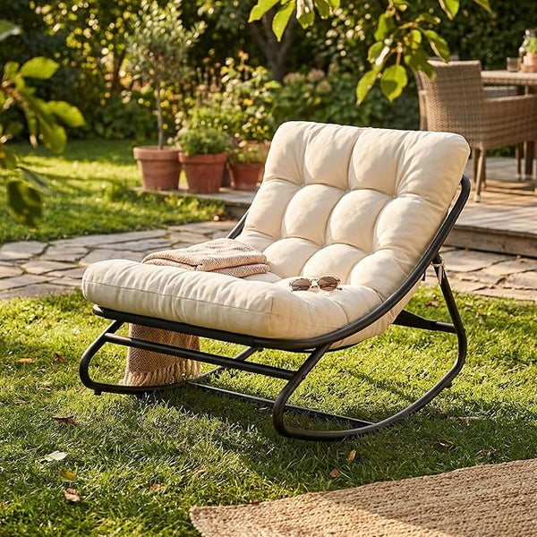 GarveeLife Rocking Papasan Chair, Outdoor Rocker Chair with Thick Waterproof Cushion - Photo 1