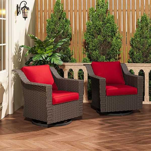 Patio 2 Pieces Wicker Swivel Chairs Set of 2,Outdoor PE Rattan Rocking Glider Armchairs - Photo 1