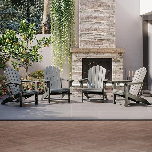 Costaelm Lakeview Outdoor Patio HDPE Adirondack Chairs with Cup Holders (Set of 4), Gray