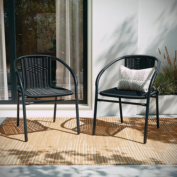 EMMA + OLIVER Set of 2 Modern Rattan Indoor/Outdoor Stack Chairs - Photo 1