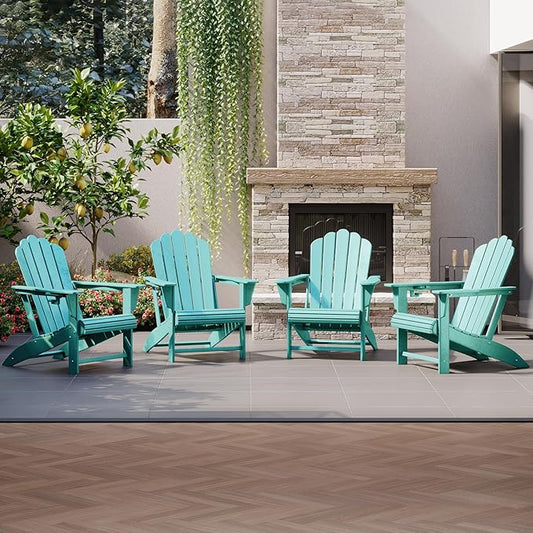 Costaelm Lakeview Outdoor Patio HDPE Adirondack Chairs with Cup Holders (Set of 4), Turquoise