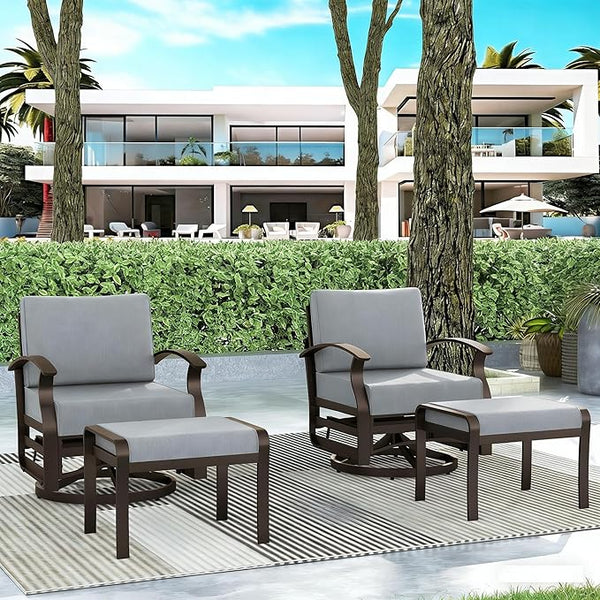 Gotland 4 Piece Patio Set, Metal Outdoor Swivel Chairs Set of 2 with 2 Ottoman 5.1’’ High-Resilience Seat Cushions - Photo 1