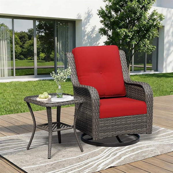 2 Pieces Outdoor Swivel Rocker Patio Chairs Set - Outdoor Wicker Patio Furniture Sets with 1 Side Table - Photo 1