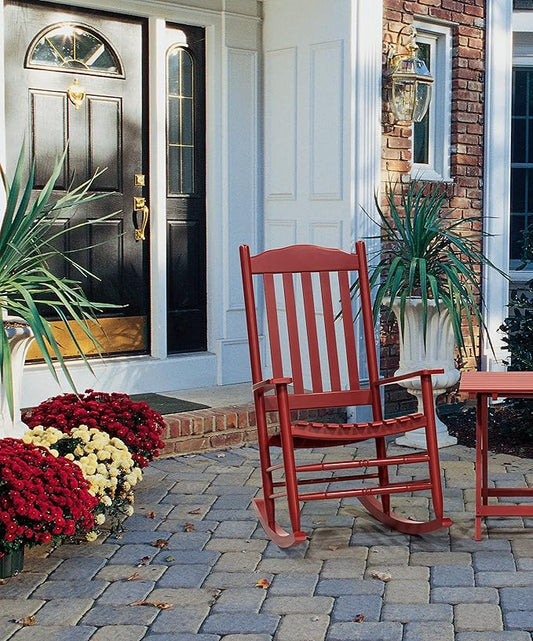 Wooden Rocking Chair Outdoor with 350lbs Weight Capacity All Weather Porch Rockers for Garden, Lawn, Porch, Backyard (1, Red