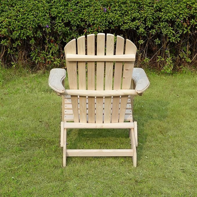 Merry Garden Foldable Wooden Adirondack Chair, Outdoor, Garden, Lawn, Deck Chair, Natural