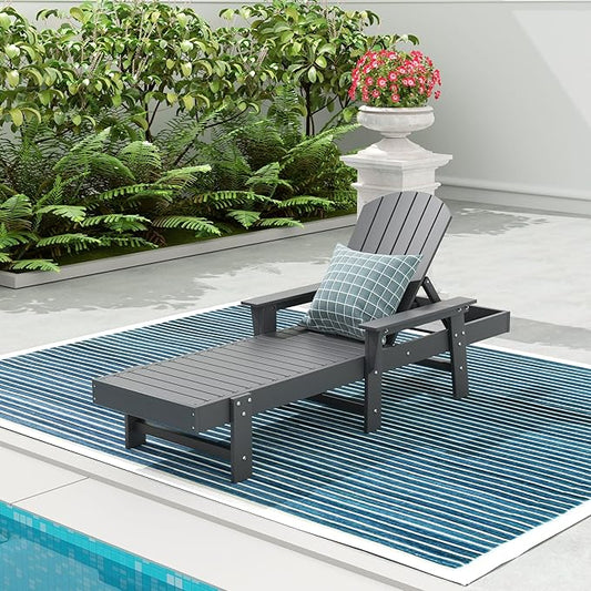 WestinTrends Dylan HDPE Outdoor Patio Poly Adirondack Reclining Chaise Lounge with Arms, Gray