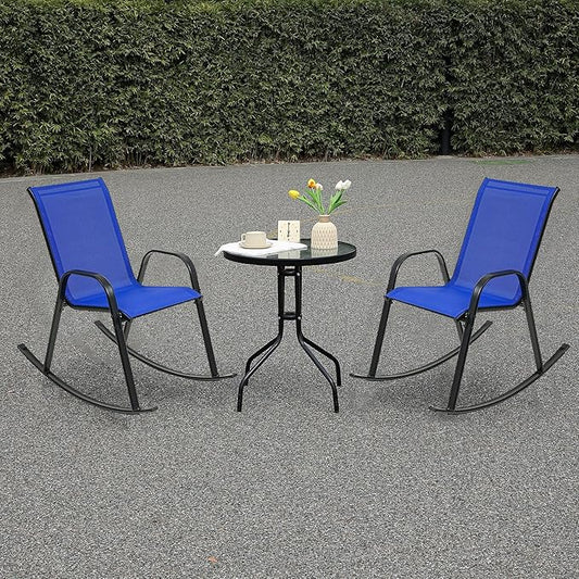 Outdoor Rocking Chairs with Backrest/Armrests-Assembly for Patio Lawn Garden Balcony Deck Camping Porch-Set of 2 (Navy Blue)