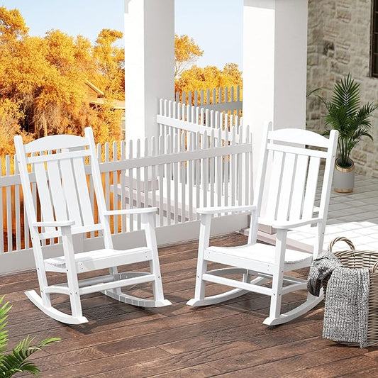 WestinTrends Malibu 3-Piece Set Outdoor/Patio Rocking Chairs (2 Seater), White