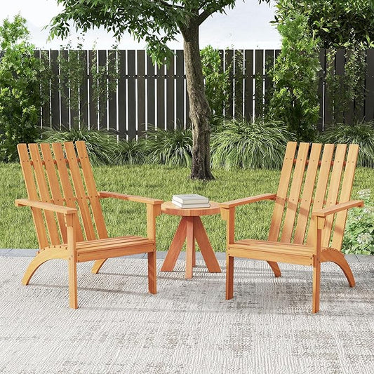 Tangkula Outdoor Adirondack Chair, Solid Acacia Wood Fire Pit Chair with Inclined Backrest, Curved Seat & Wide Armrests, Wooden Lawn Chair for Porch, Patio, Garden, Backyard, Deck (2, Natural)