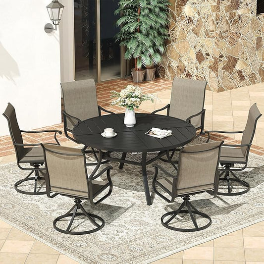 VICLLAX 47.2" Round Patio Dining Table for 4-6, All Weather Metal Outdoor Table with 1.57" Umbrella Hole and Storage Shelf for Garden Lawn Deck, Black