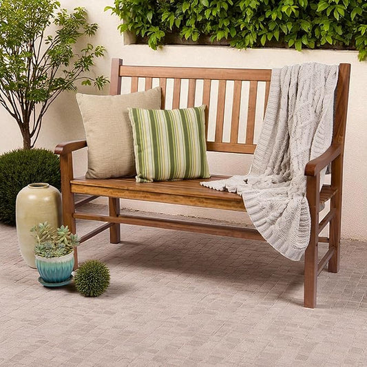 Shine Company Eden Outdoor Wood Garden Bench for Front Porch, Entryway, 24.5" D x 48" W x 38.75" H, Oak