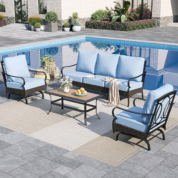 Sophia & William Patio Furniture Set, 4 Piece Metal Outdoor Conversation Set with 3-Seater Outdoor Couch, 2 Sofa Chairs - Photo 1