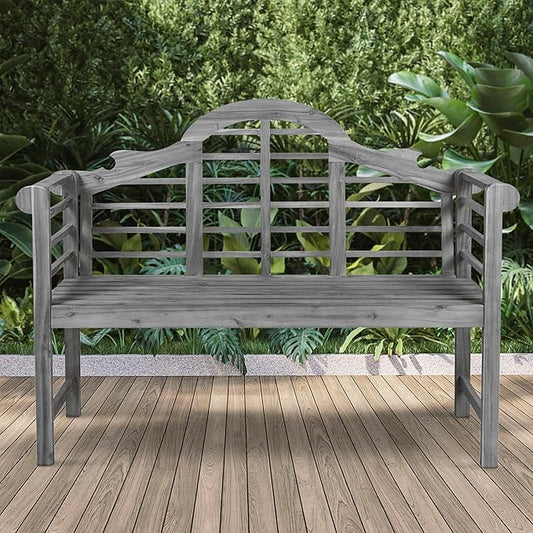 Eyely HNB103B Lucy 51.2" 3-Seat Arched 600-Lbs Support Acacia Wood Outdoor Garden Patio Bench for Garden, Lawn, Backyard, Pool, Deck, Beach, Firepit, Gray