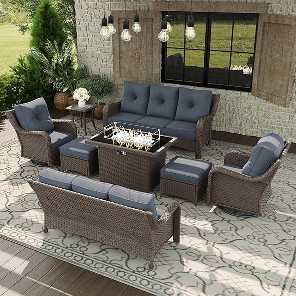8 Piece Patio Furniture Set with Fire Pit Table - Photo 1