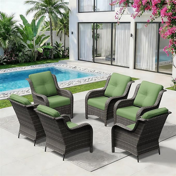 6 Piece Outdoor Wicker Patio Furniture Set, Patio Chairs Set with Thickened Olefin Cushions, High Back and Deep Seating - Photo 1