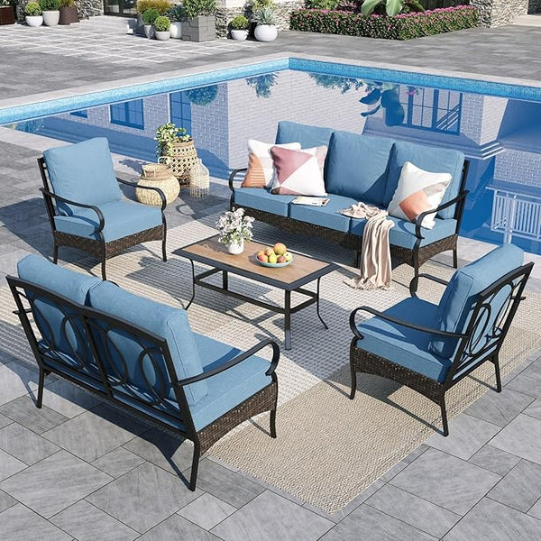 Sophia & William Patio Furniture Set, 5 Piece Metal Outdoor Conversation Set with 3-Seater Outdoor Couch, 2 Sofa Chairs - Photo 1