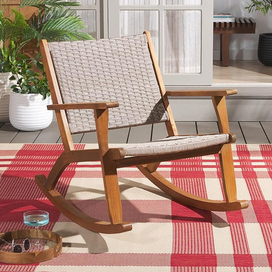 SAFAVIEH Outdoor Collection Daniel Natural Solid Wood Rocking Chair