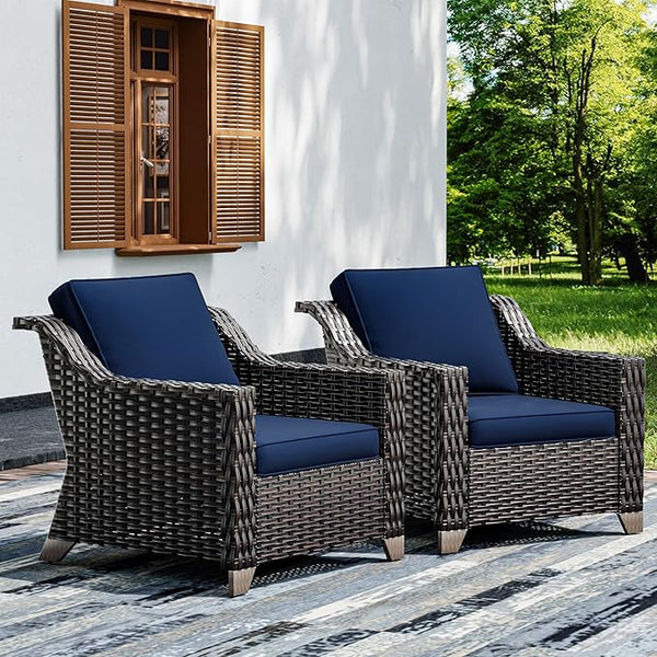 Joyside Wicker Patio Chairs Set of 2, Outdoor Rattan Furniture with Wide Armrest and Thick Cushions - Photo 1