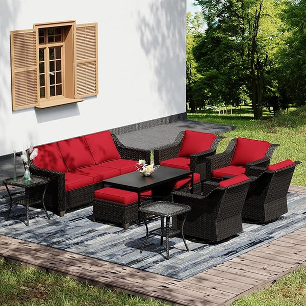 Joyside Wicker Patio Furniture Sets, 10 Pieces Upgraded Large Size Outdoor Furniture with 4 Swivel Rocking Patio Chairs - Photo 1