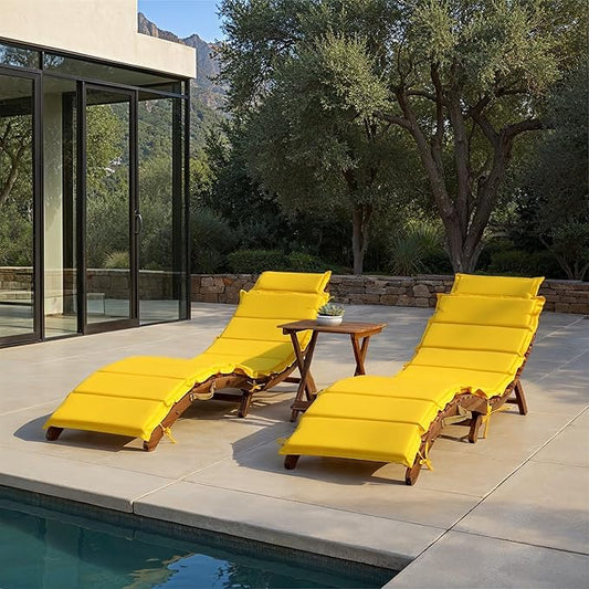 SAFAVIEH Outdoor Collection Pacifica Natural Brown Solid Wood/Yellow Cushion 3-Piece Chaise Lounge Set with Table (PAT7020D)