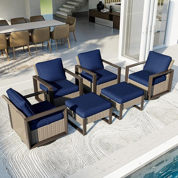 Outdoor Patio Furniture Set, 6 Piece Wicker Patio Conversation with Deep Seating, Thicken Cushions - Photo 1