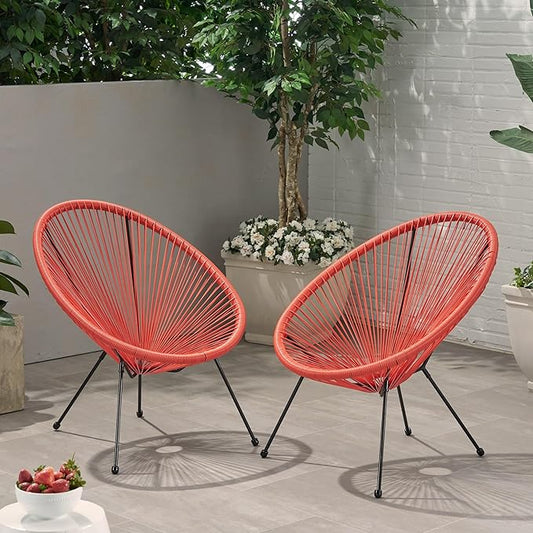 Christopher Knight Home Outdoor Hammock Weave Chair with Steel Frame (Set of 2) - Orange and Black Finish