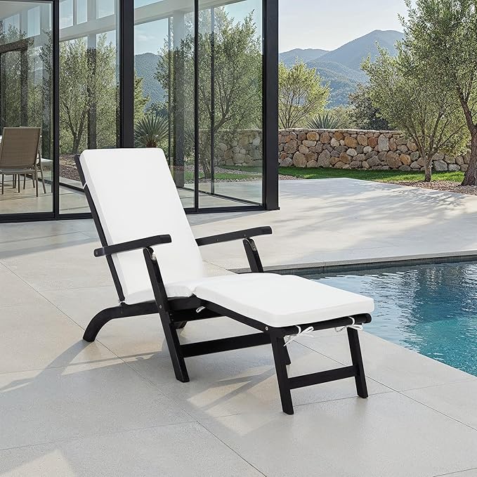 SAFAVIEH Outdoor Collection Palmdale Black Solid Wood/Beige Cushion Chaise Lounge Chair (PAT7015G)